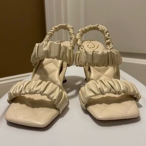 Sam Edelman Marlena Ivory Leather Ruched Heels